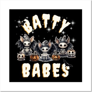 Batty Babes Funny Halloween Witches and Bats Posters and Art